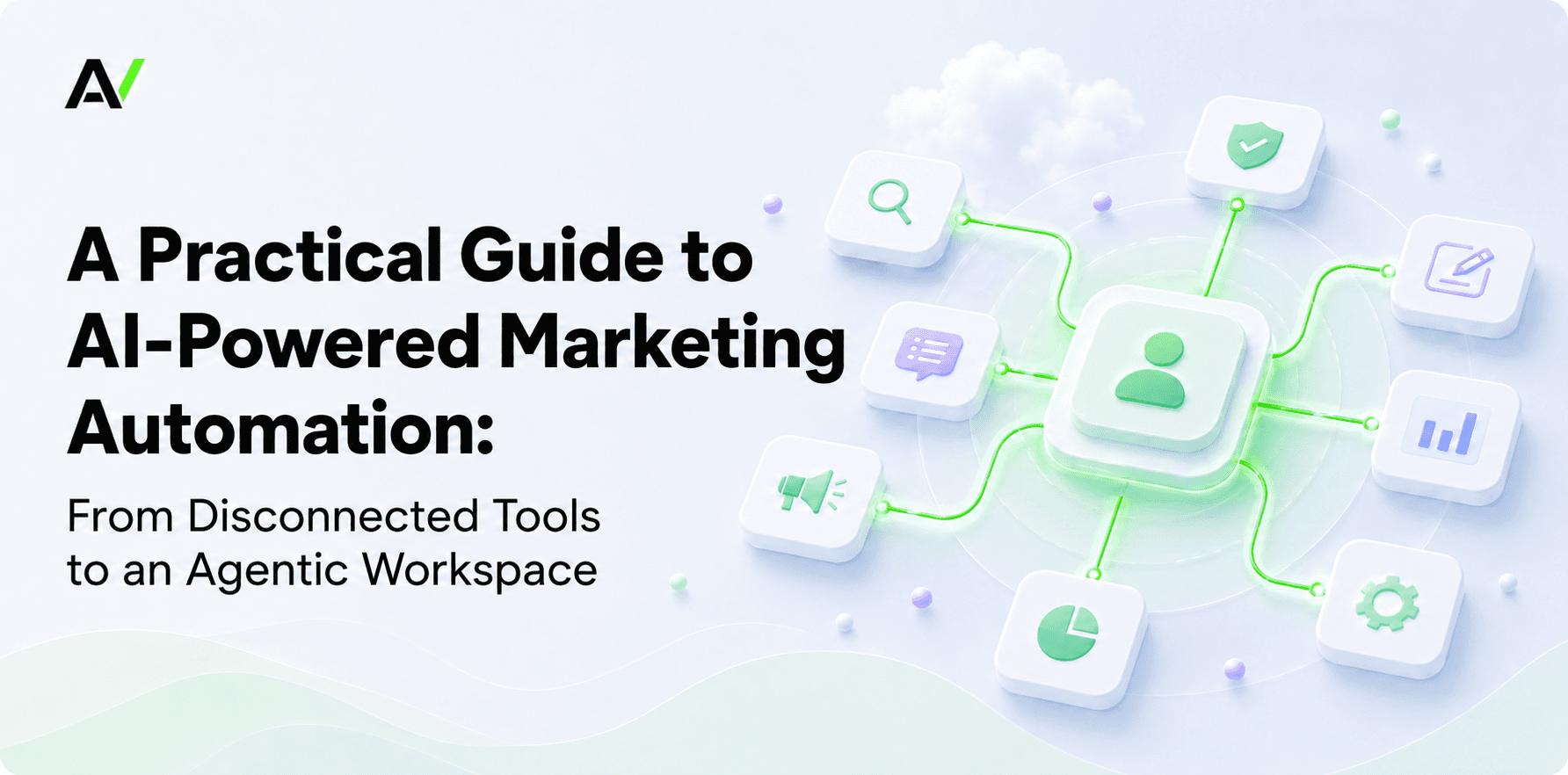 Abstract connected tools and agents representing marketing automation