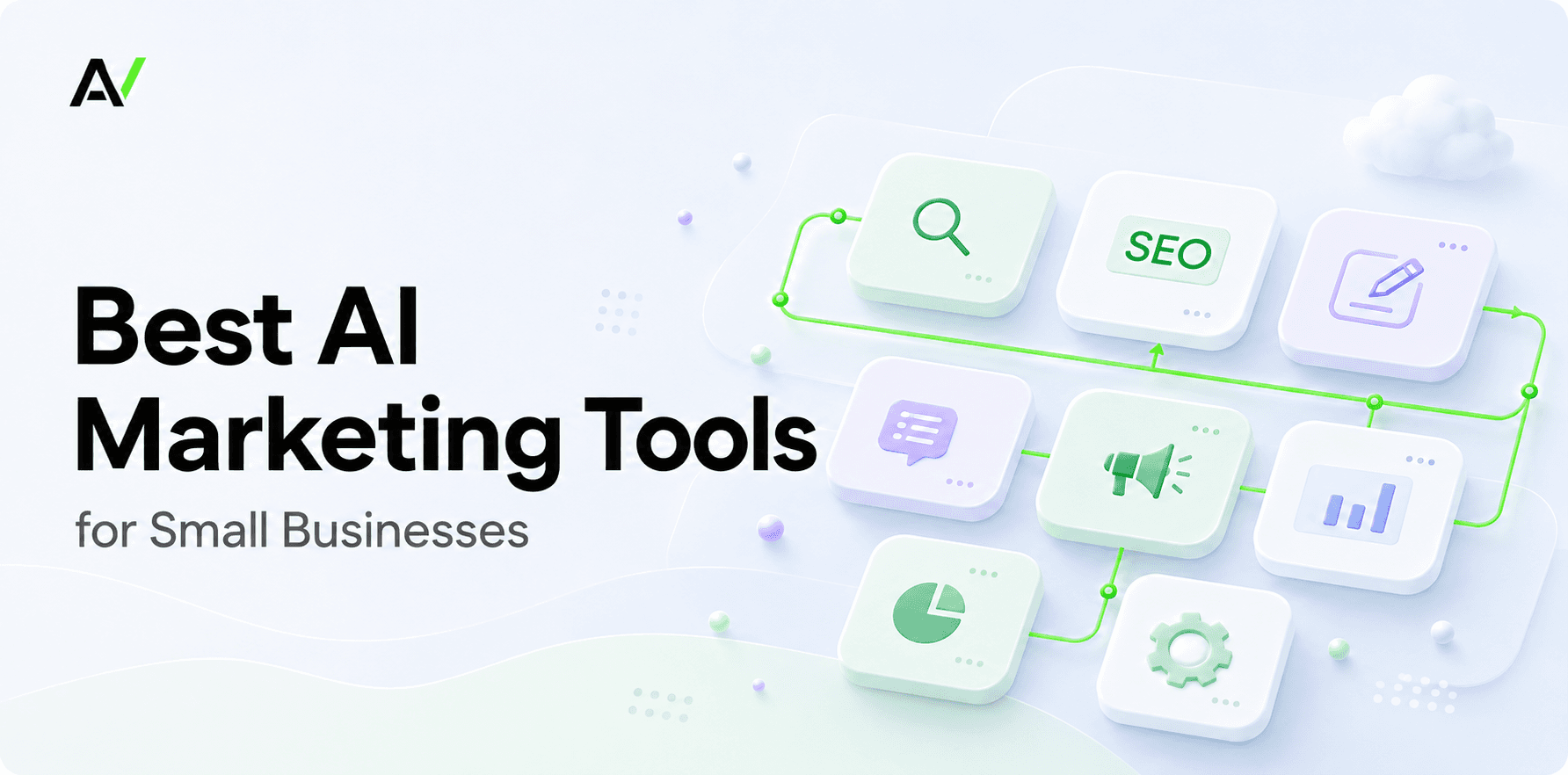 Illustrated hero for AI marketing tools for small businesses